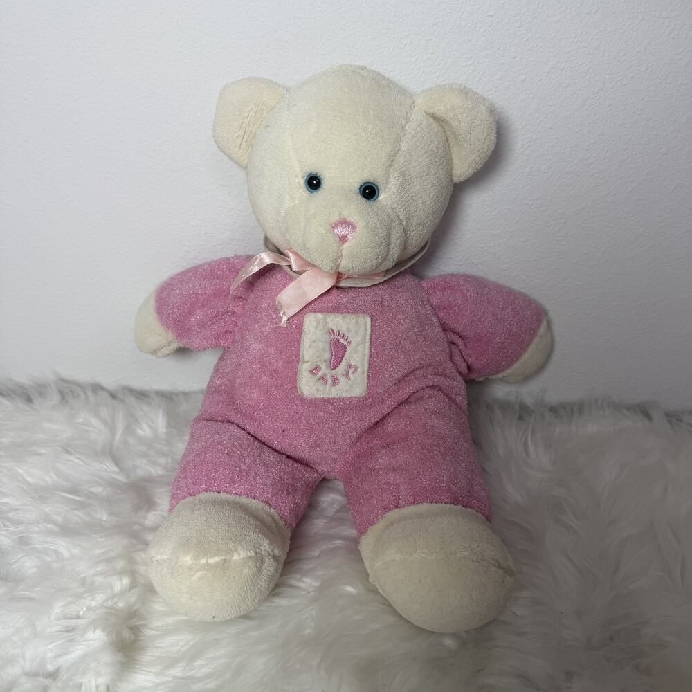 Sugar Loaf Soft Toy Teddy Bear 12” Pink Plush Stuffed Bib Ribbon Babys Footprint